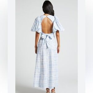 Puff sleeve open back dress